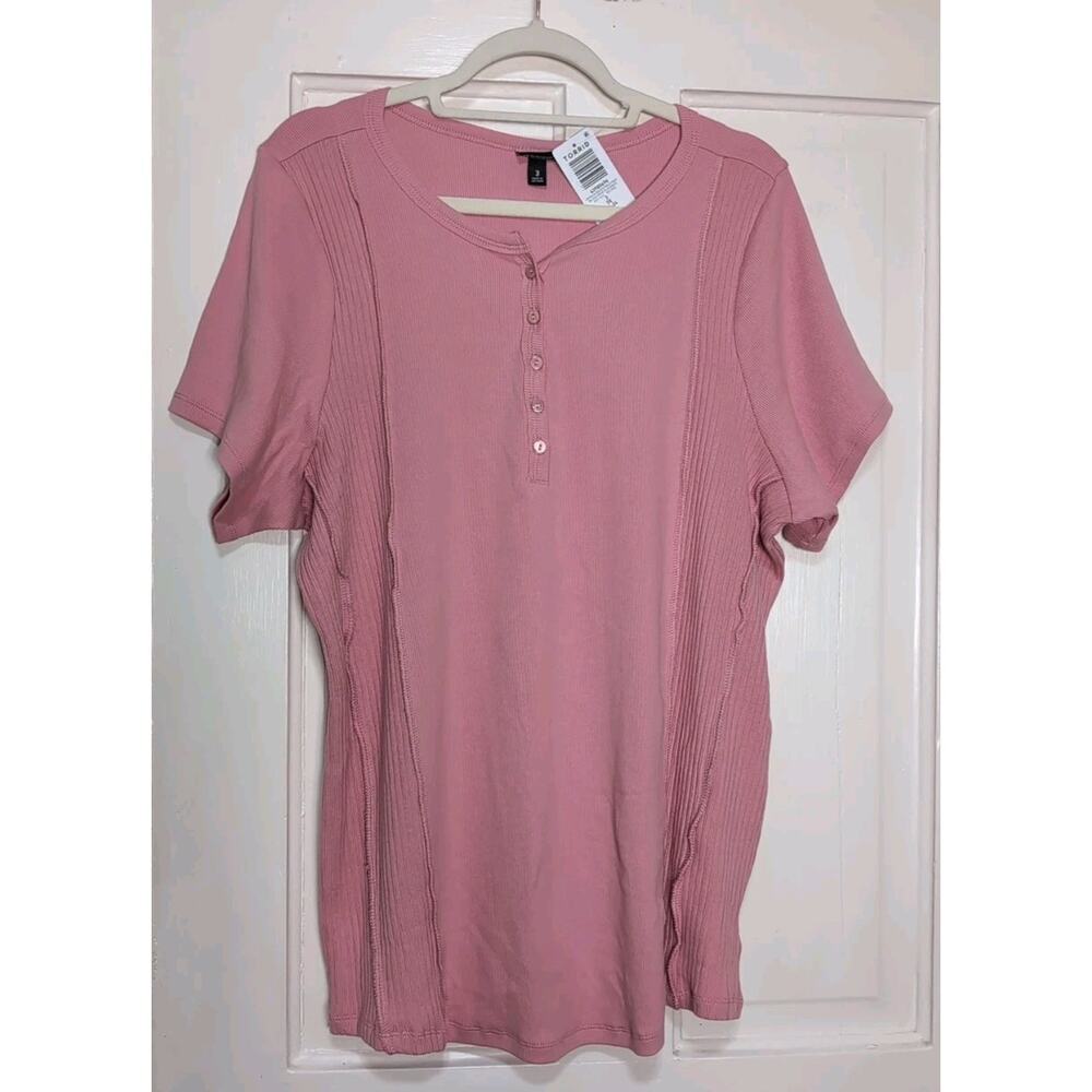 Torrid Heritage Ribbed Paneled Henley Blush Rose Women's 3(22-24)(1175)